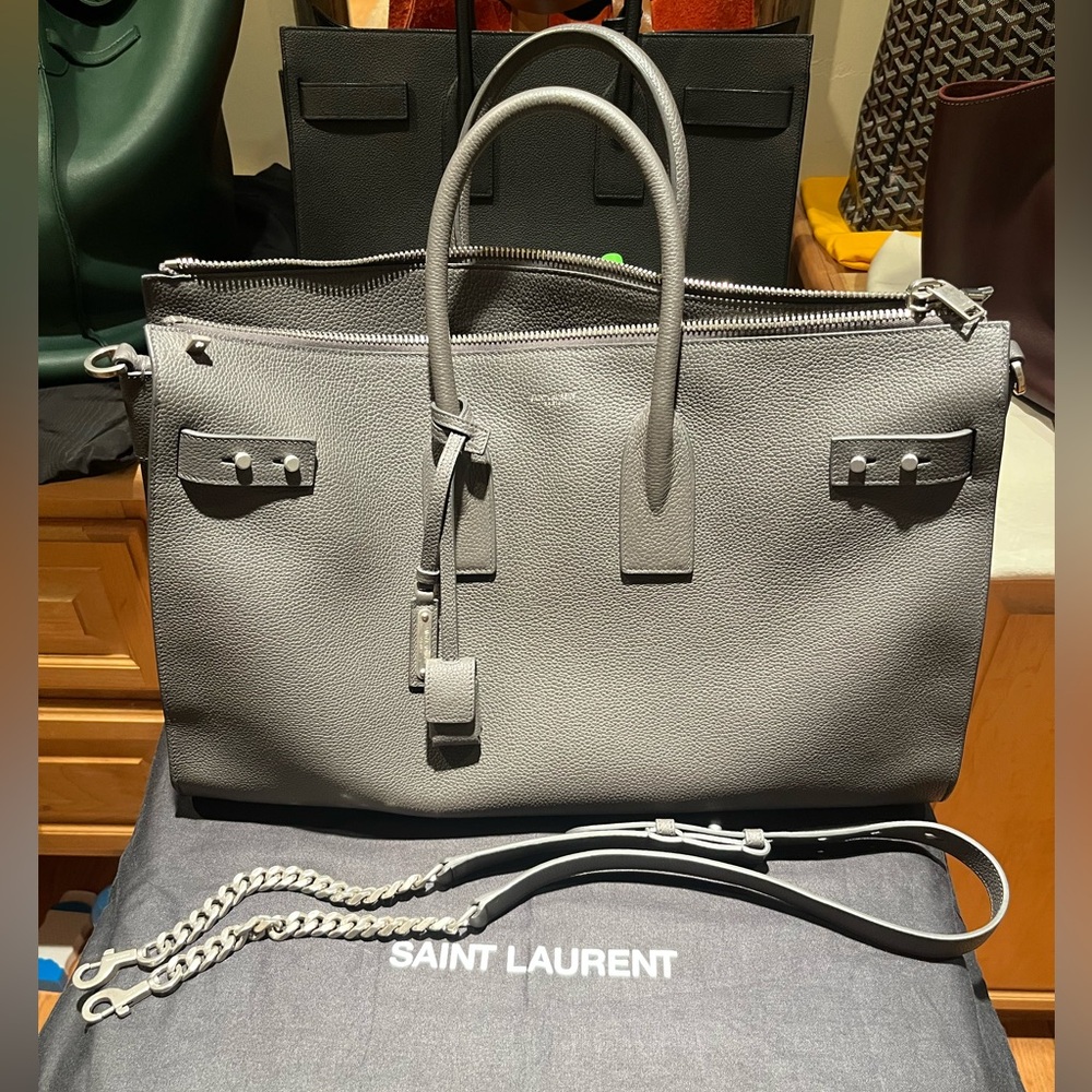 Saint Laurent 36 H Sac De Jour Duffle Grey Grained Calfskin